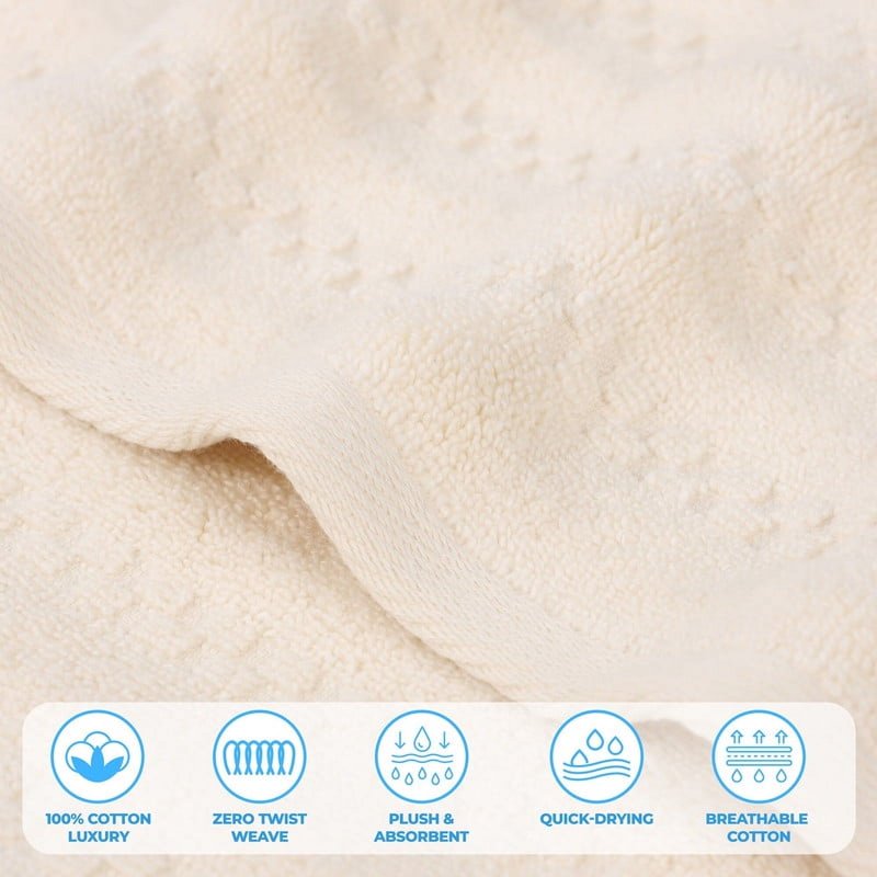 Ivory 3 Piece Waffle Textured Cotton Towel Set - Superior Zuma Zero Twist Bath Towels