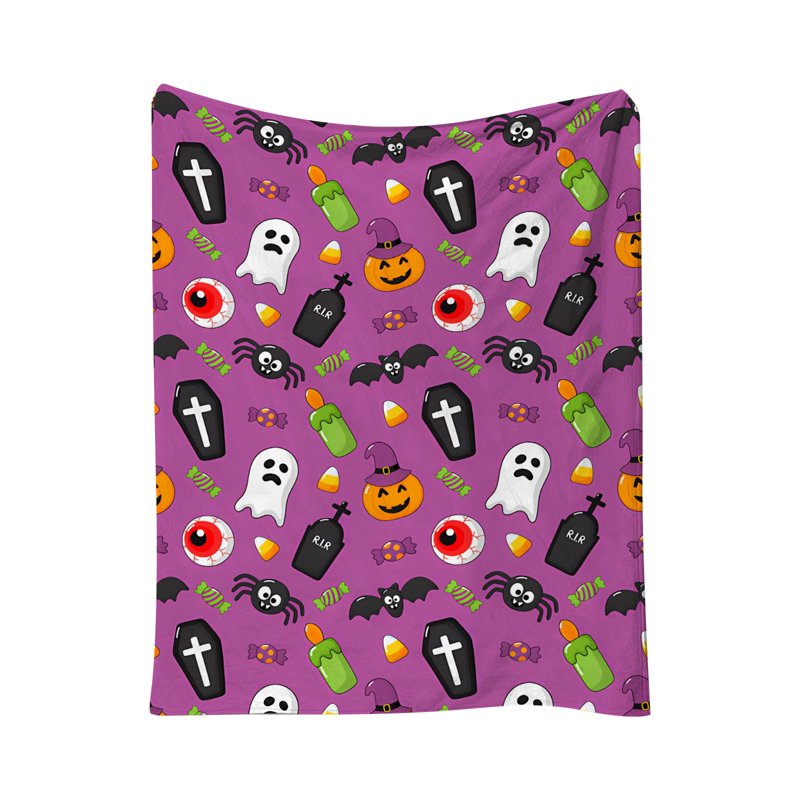 Guodhu Halloween Flannel Throw Blanket - Purple, 70x100cm Cozy Decorative Nap Blanket for Sofa Couch Bedroom Office Variation #11
