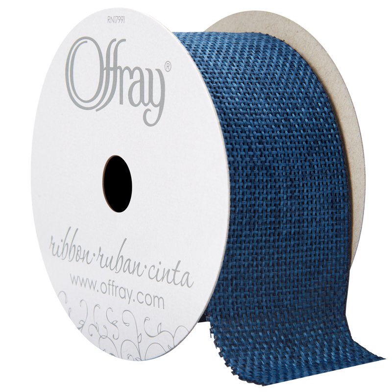 Denim Blue Burlap Woven Ribbon 1.5 Inch x 9 Feet - Offray Craft Trim - Variation of Blue, Single
