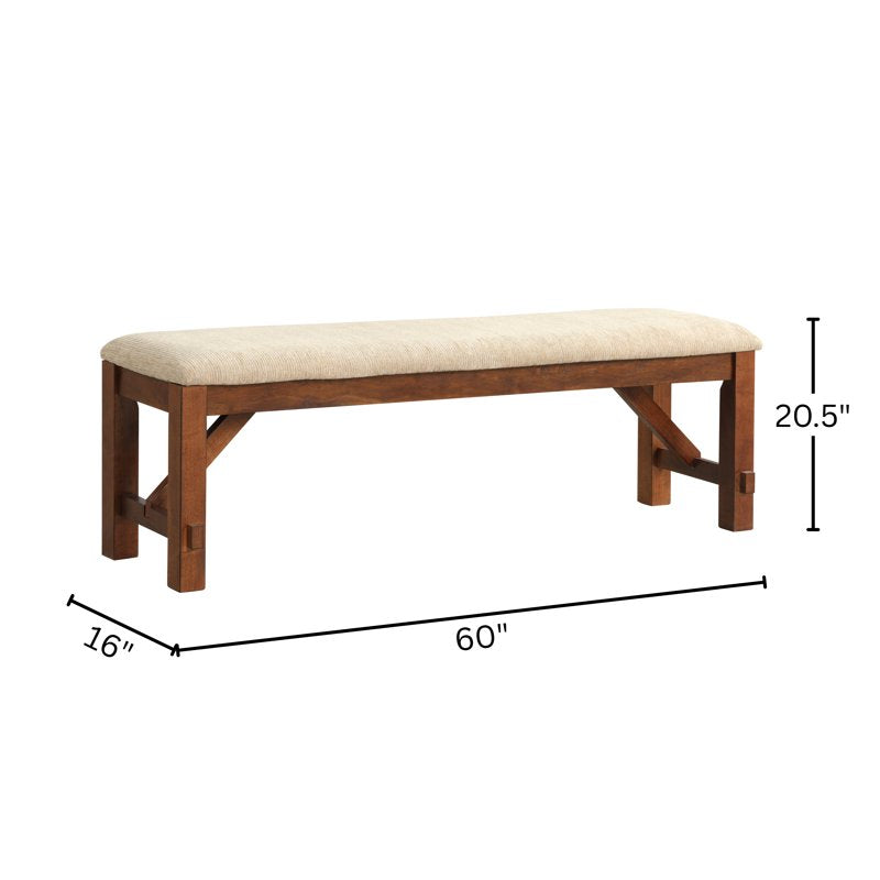 Solid Wood Dining Bench with Upholstered Tan Seat - 60"