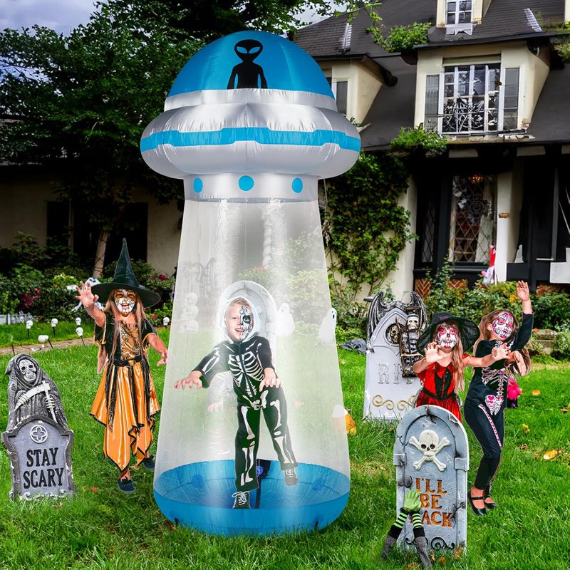 Inflatable UFO Halloween Decoration with LED Lights, 8.8Ft Outdoor Yard Decor