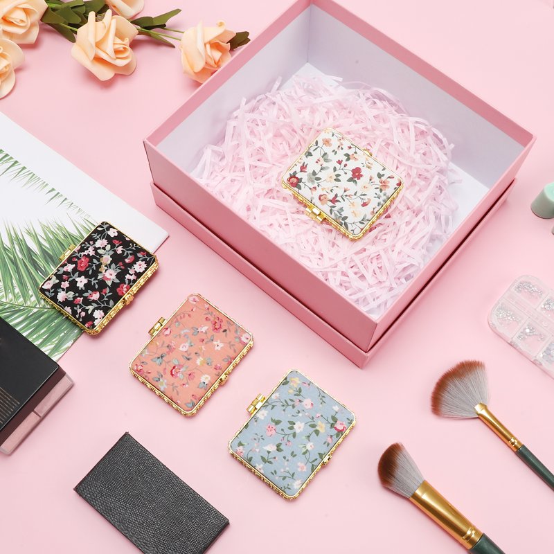 Floral Compact Pocket Mirror - Lightweight Metal Travel Mirror