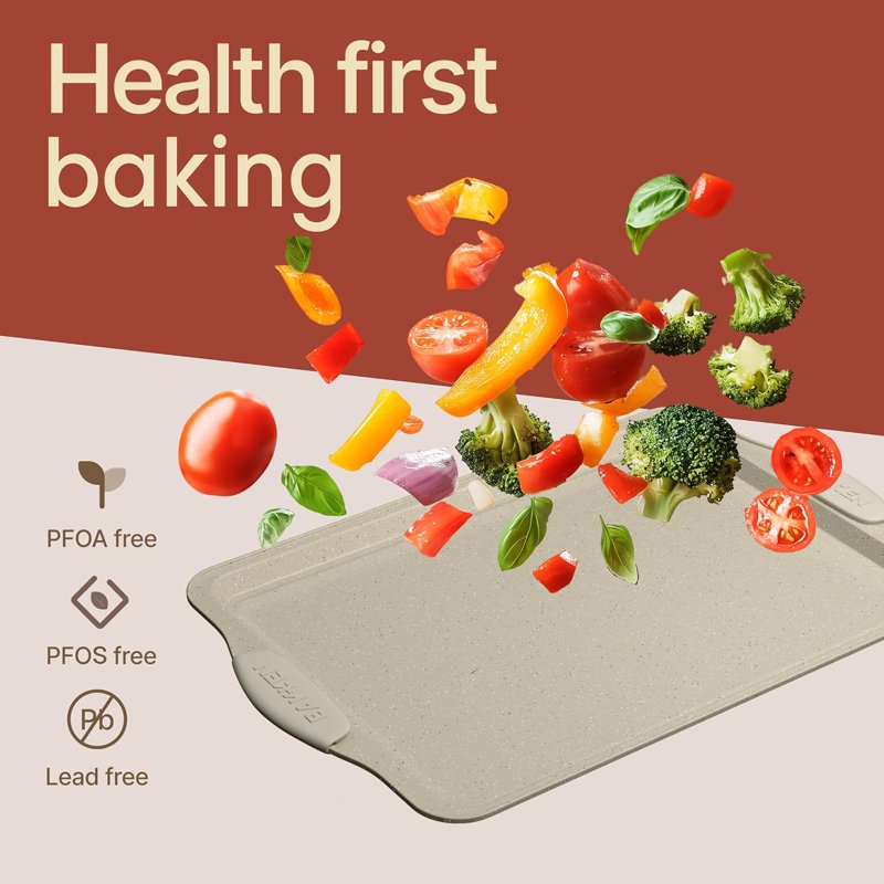 Nonstick Baking Pans Set - Medium & Large White Marble