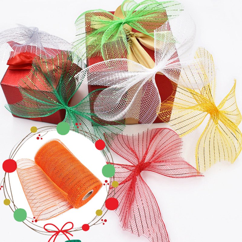 Poly Mesh Ribbon with Metallic Foil 15cm x 10 Yard - Wreaths & Decorations - Variation of THIS listing
