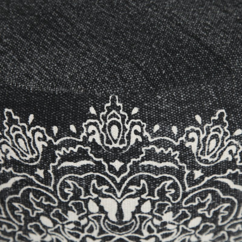 Round Black Medallion Pouf Ottoman - 14 Inch Height, 18 Inch Wide, Versatile Decor