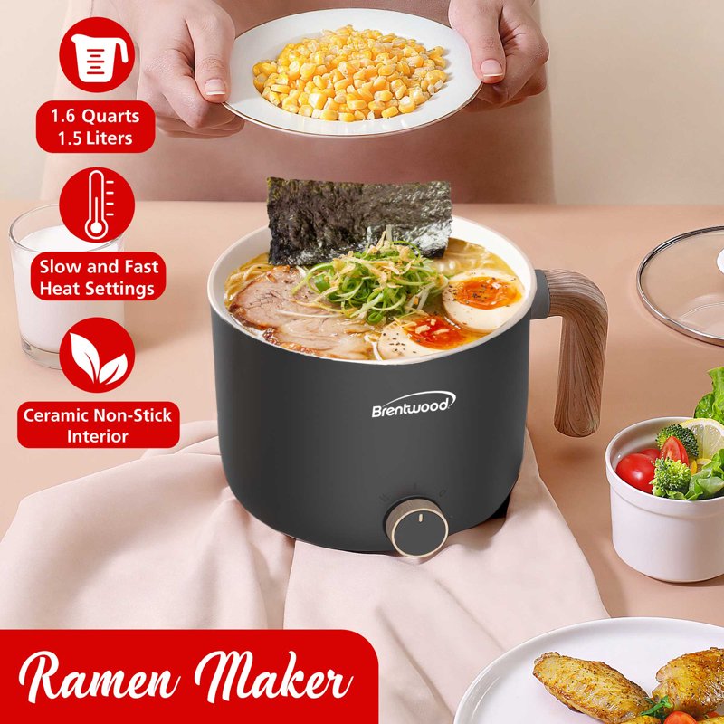 1.6-Qt. Electric Hot Pot Cooker with Food Steamer - Black