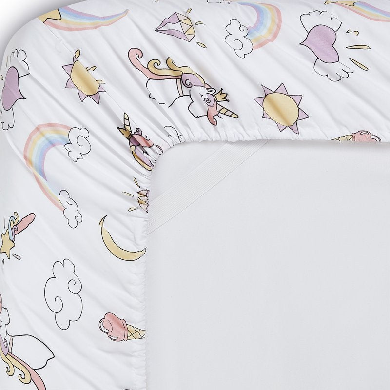 Kids Microfiber Fitted Sheet Set - Magical Unicorns Full Size with Straps