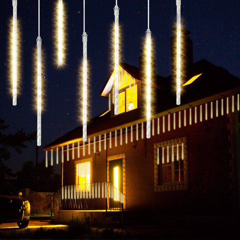 Meteor Shower Rain Lights 30cm 10 Tubes Waterproof LED String Lights for Christmas & Outdoor Garden - Warm White