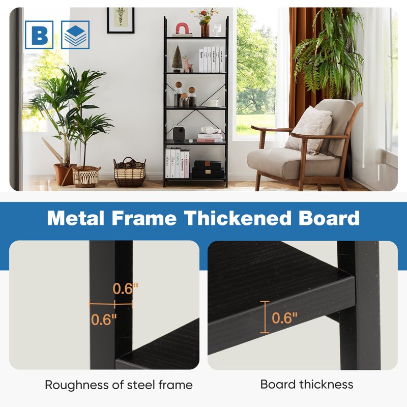 5-Tier Vertical Bookshelf - Modern Bookcase for Home & Office