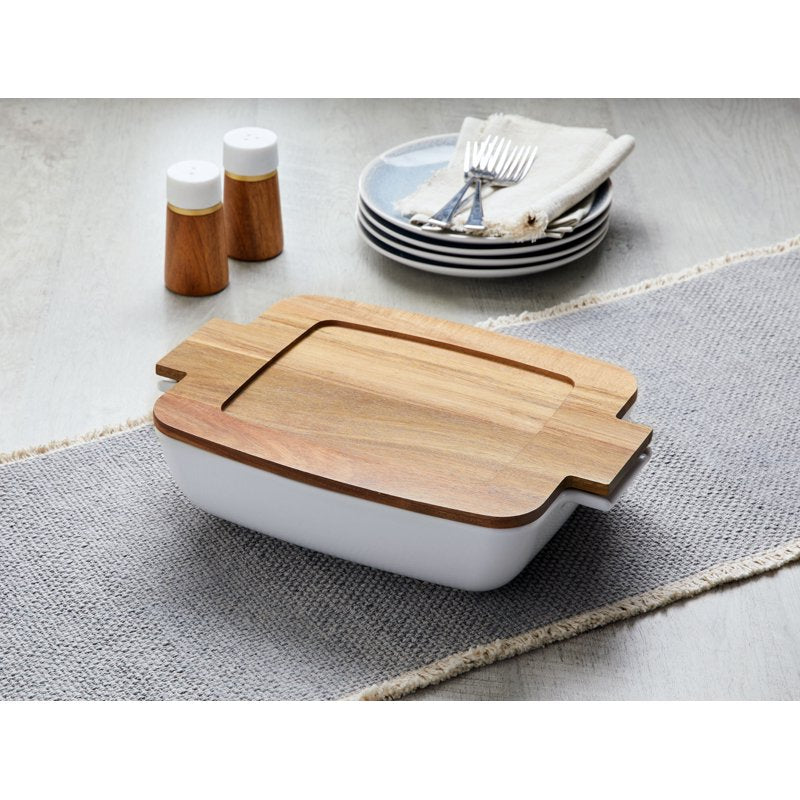 Ceramic Oven to Table Serveware Dish with Acacia Lid - 3 Pack