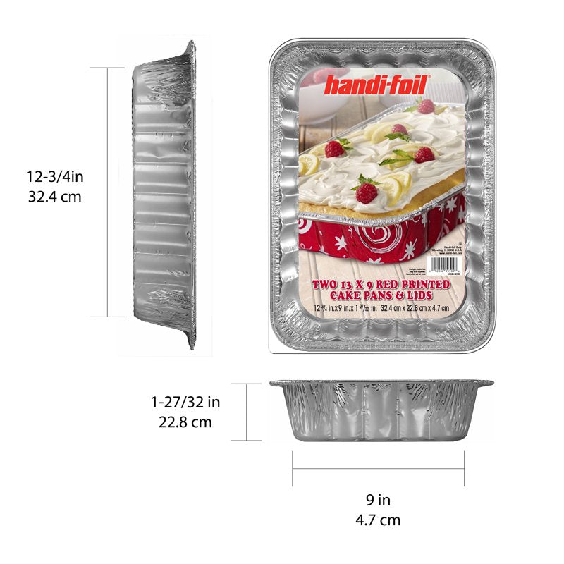 3-Pack Whimsical Red Aluminum 13" x 9" Cake Pans with Lids