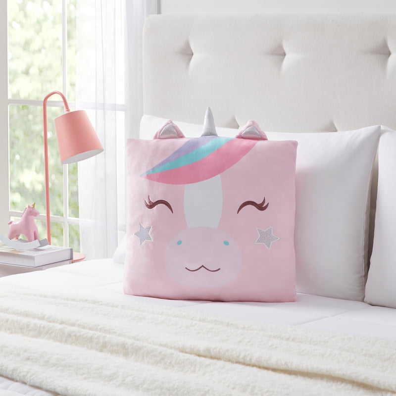 Pink Unicorn Decorative Throw Pillow - 18x18 Inch Kids Room Accent - Snuggly Plush Cushion with Multicolor Design