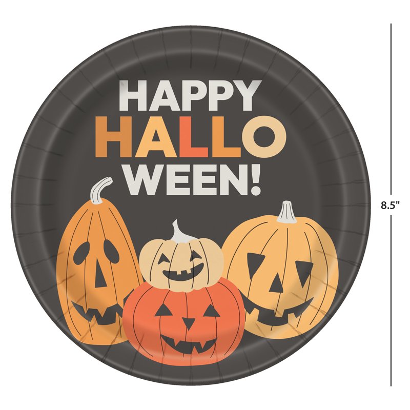 Halloween Party Plates - 9-Inch Smiling Pumpkins with Happy Halloween Design, 30 Pack