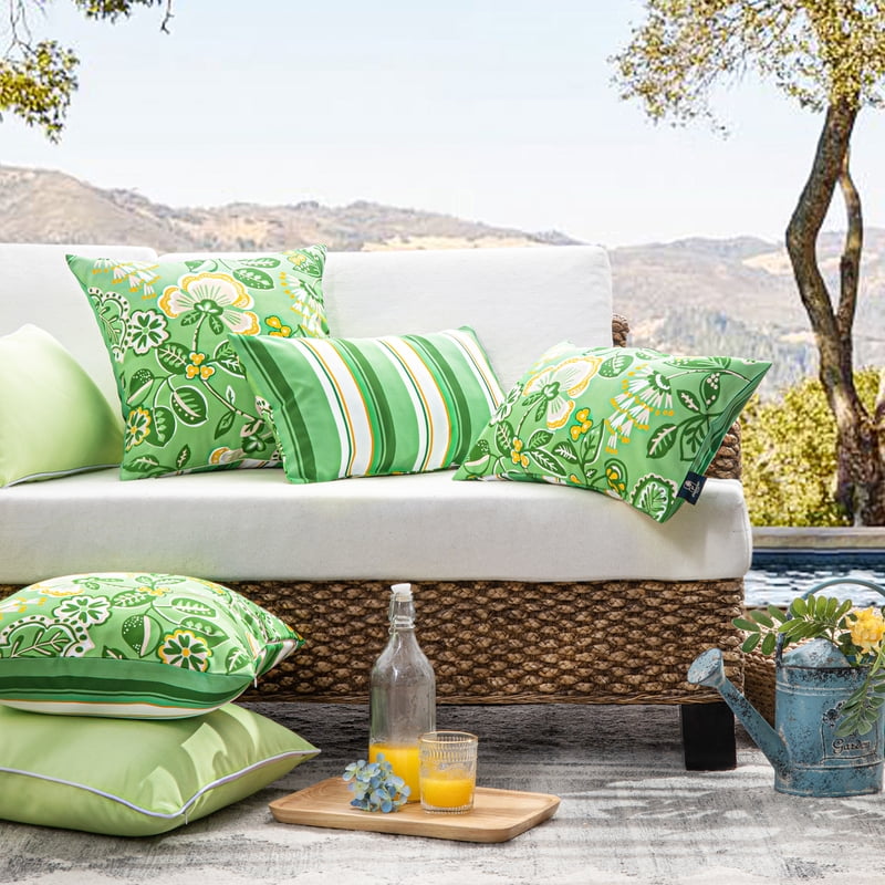 Outdoor Waterproof Floral Throw Pillow Set - Light Green 18x18 Inch, Pack of 2