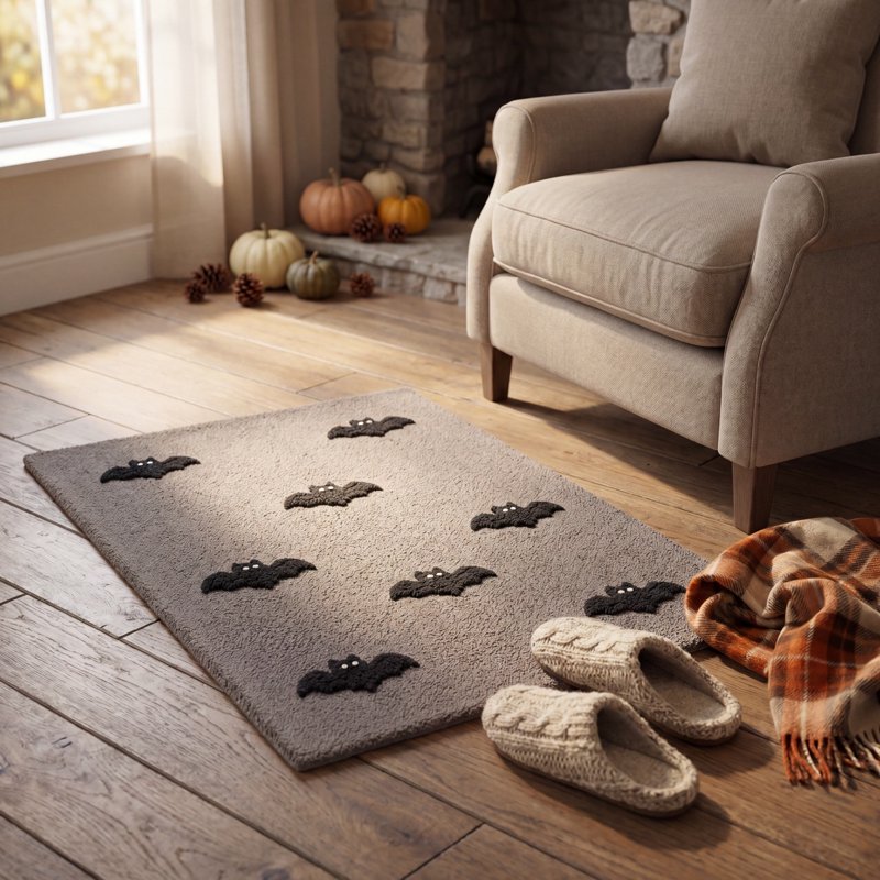 Halloween Bat Doormat - L Variation, 15.75x23.62 Inch Non-Slip Absorbent Entry Rug