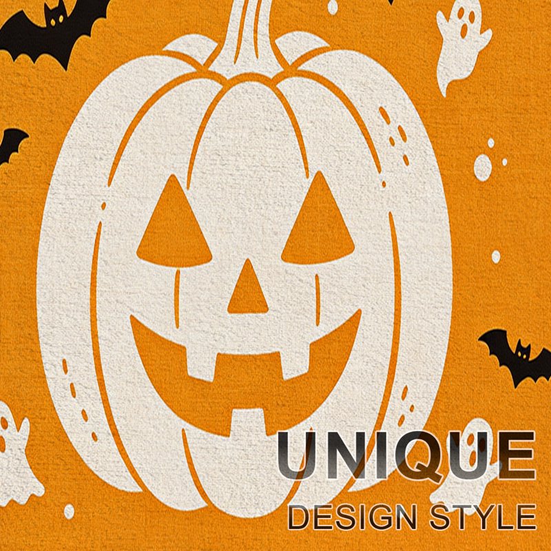 Halloween Pumpkin Lantern Floor Mat - 15.7''x23.6'' Non-Slip Flannel Rug for Entryway & Bathroom