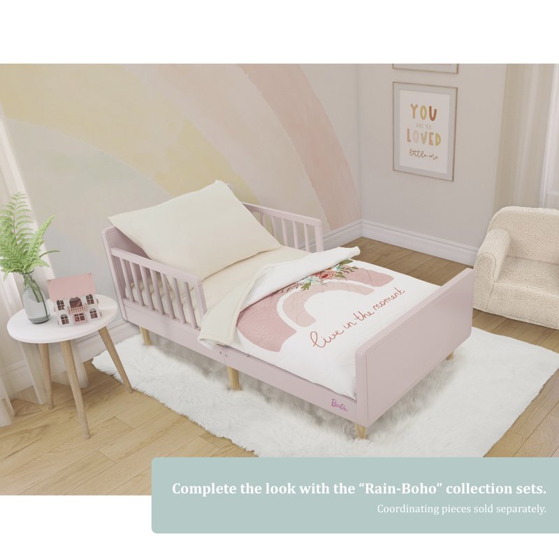 Evolur RainBoho Collection 2-Piece Organic Cotton Sheet Set - Light Peach Rainbow Print