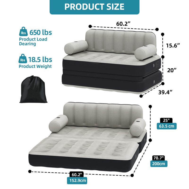 Queen Air Sofa Bed Mattress with Headboard & Pump Gray Style1