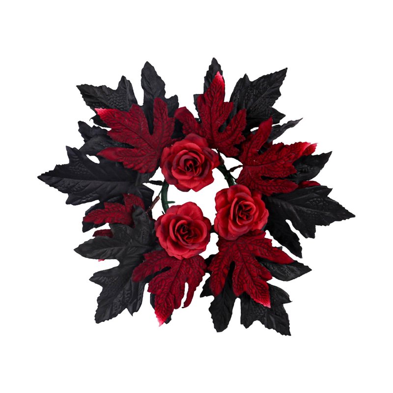 Halloween Wreath with Maple Leaves & Roses - Outdoor Indoor Fall Decor - Variation B