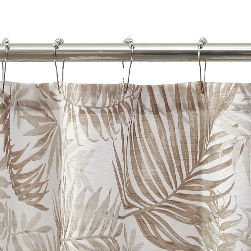 Taupe Palm Printed Ribbed Shower Curtain - 72x72 Inches, Polyester, Waterproof, Variation of Curtain