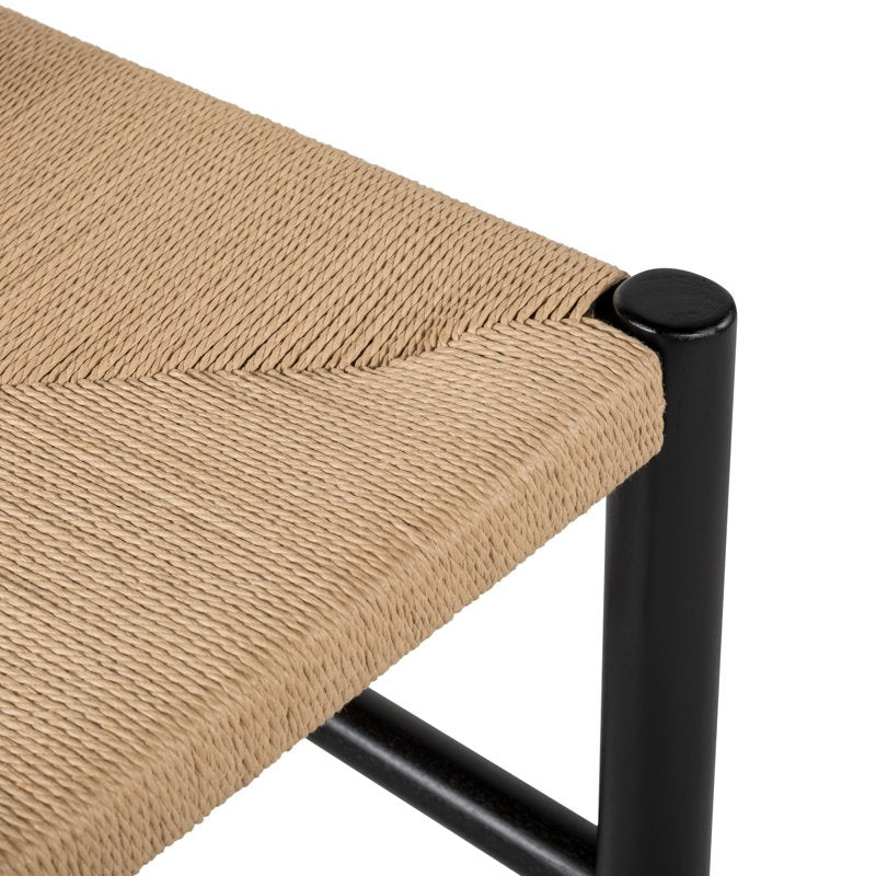 Boho Dining Chairs Set of 3 - Handwoven Rope Seat, Solid Wood Legs - Black
