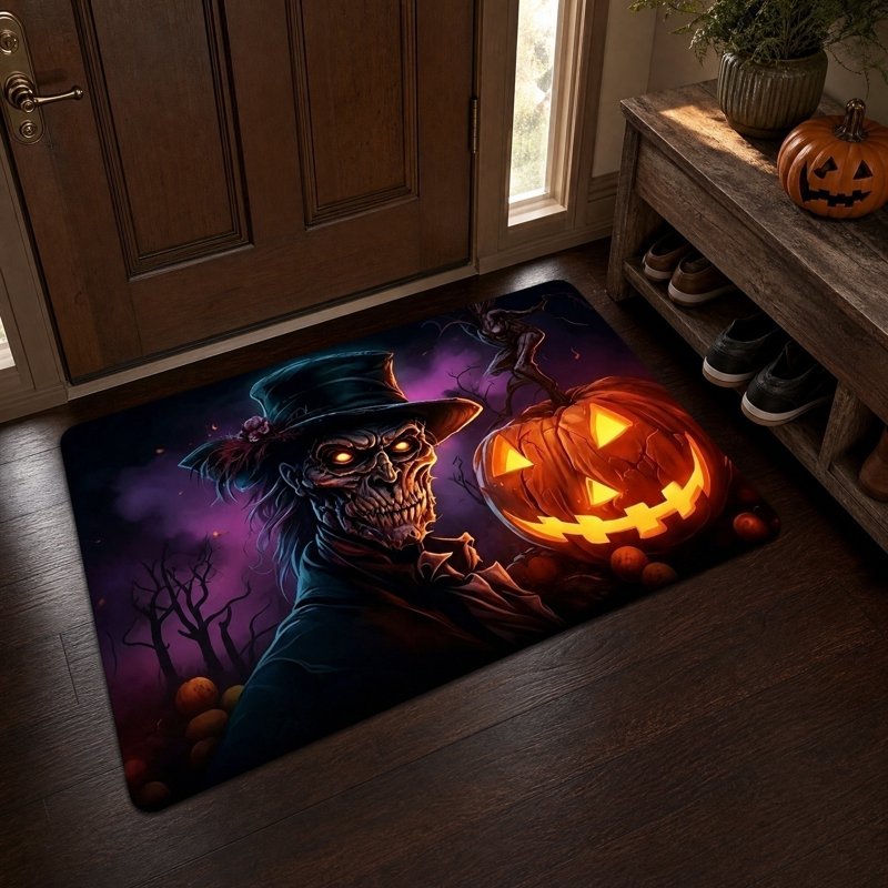 Halloween Doormat Skeleton Glow-In-The-Dark Non-Slip Absorbent Front Door Mat - Variation B