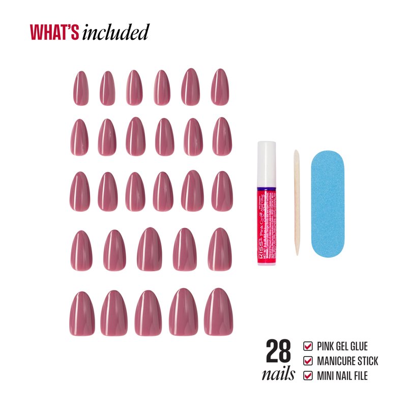 Press-On Nail Set - Medium Almond, Ethereal Glow Purple, 28 Count