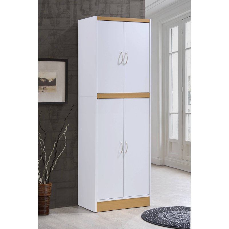 4-Door Kitchen Pantry with 4 Adjustable Shelves - White
