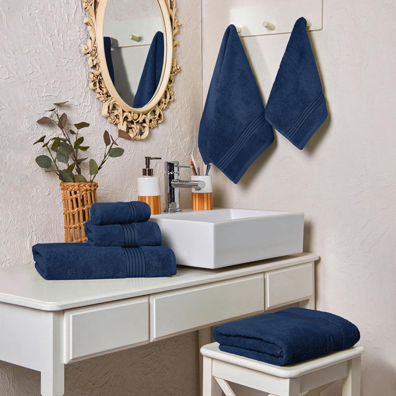 Navy 6-Piece Cotton Towel Set - Bath, Hand & Washcloths, Plush & Absorbent