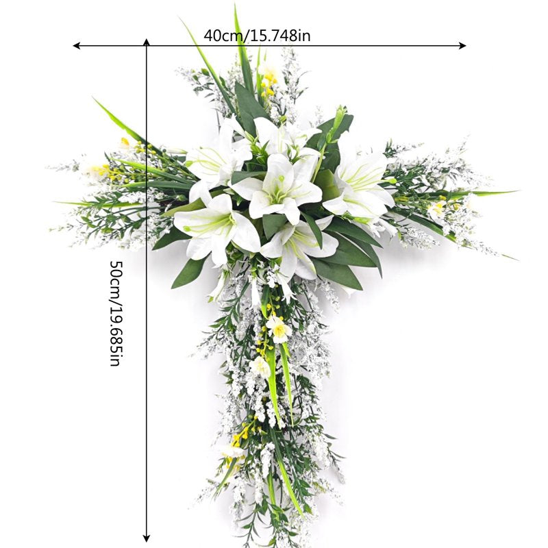 Easter Front Door Wreath Cross - 20 Inch Rustic Farmhouse Decoration - Variation B