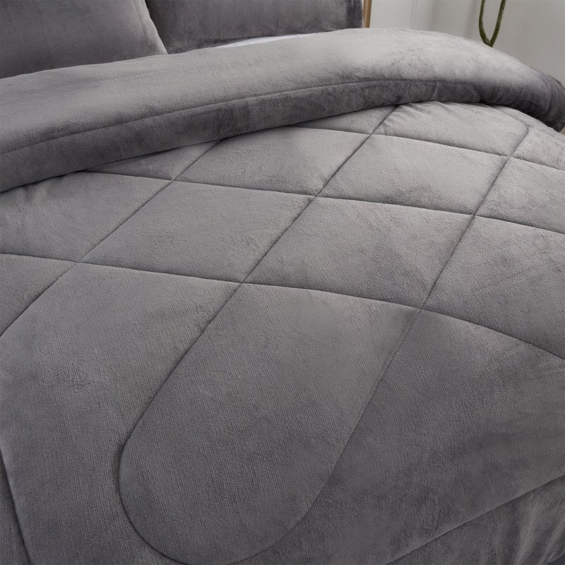 Queen Sherpa Fleece Bed Blanket 3-Piece Set - Thick Warm Grey