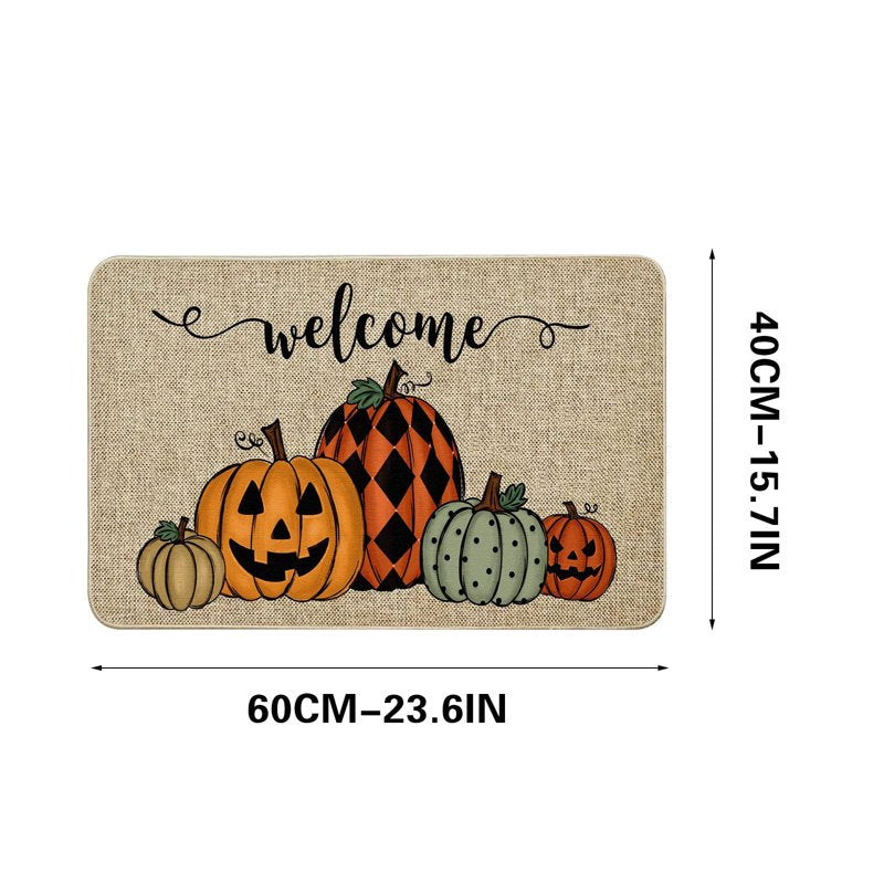 Welcome Fall Door Mat - Seasonal Pumpkin Doormat with Non-Slip Back - Variation A