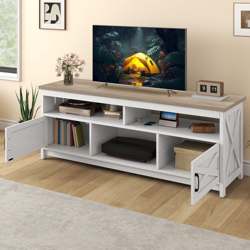 Farmhouse TV Stand for 60-65 Inch TVs with Power Outlet - Multiple Colors