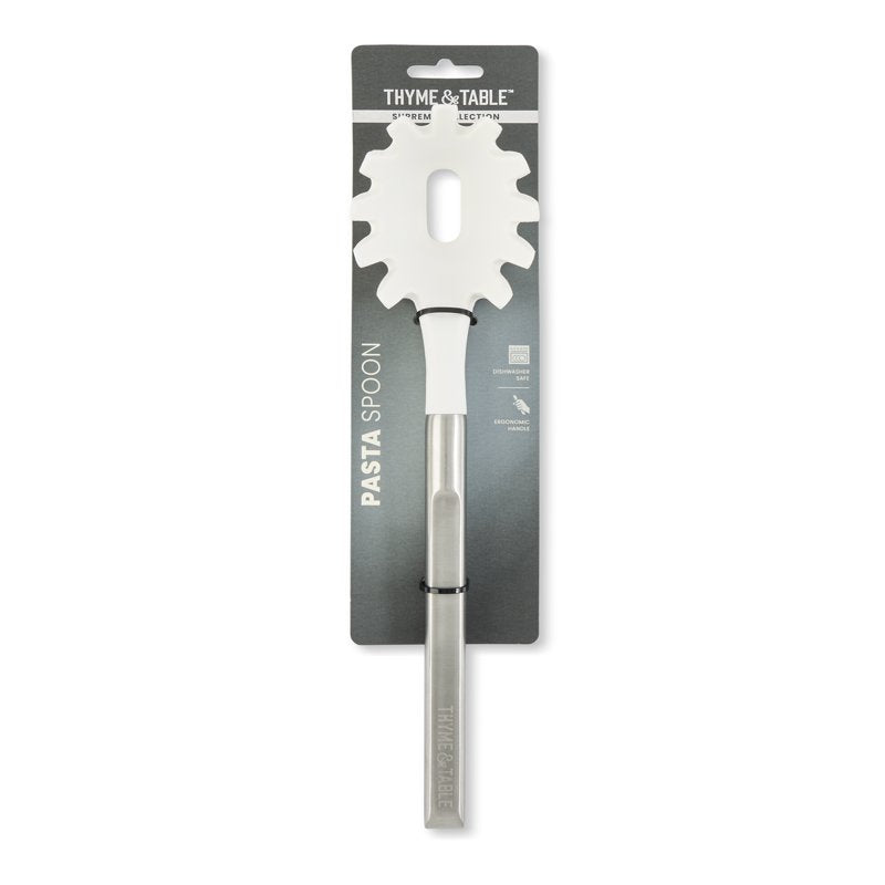 White Pasta Spoon with Silicone Head - Ergonomic Design