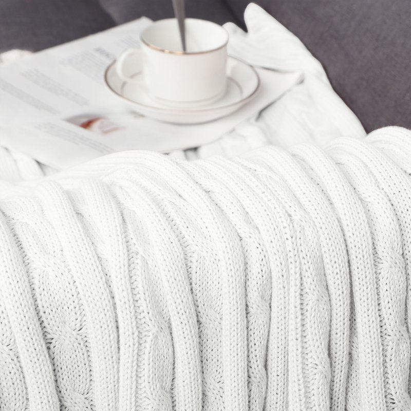 Cotton Cable Knit Throw Blanket - 60x78 White, Soft & Breathable
