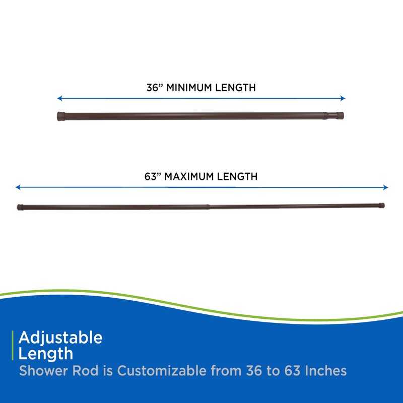 Brown Twist & Fit No Tools Shower Curtain Rod 36-63 Inch Rust-Resistant Steel