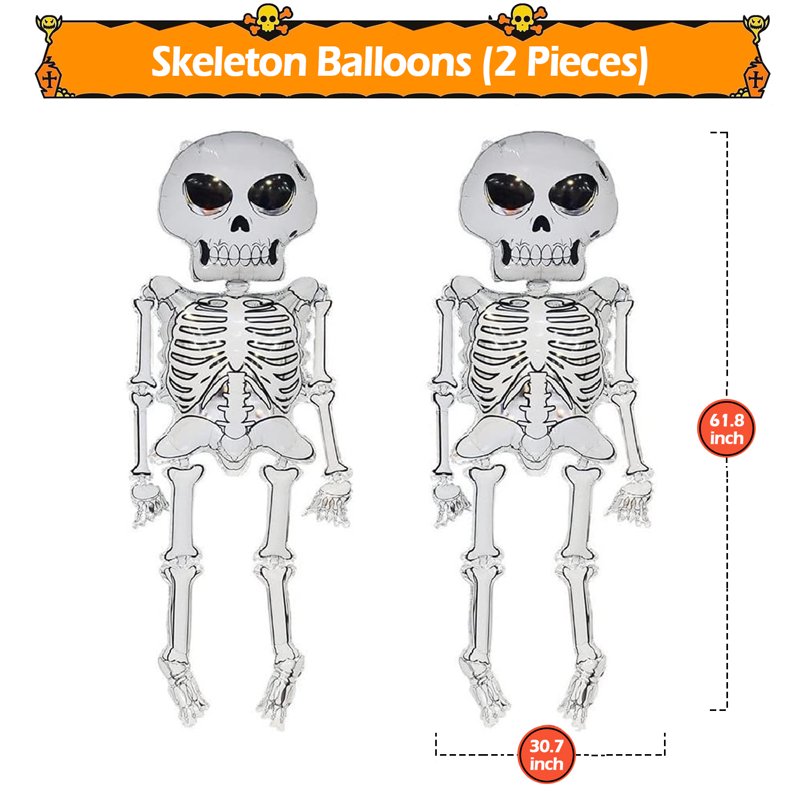 Skeleton-Themed Halloween Balloons 2 Pack - Jumbo Foil Skull Decorations