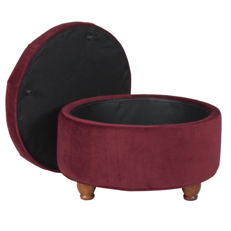 Large Round Velvet Storage Ottoman - Berry Color