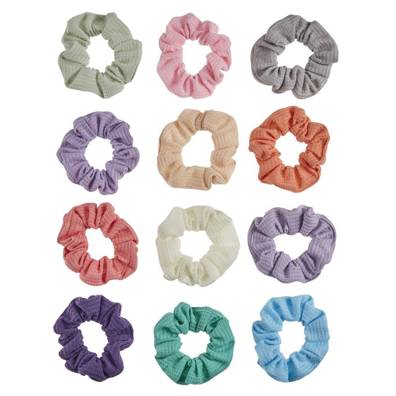 Thermal Knit Fabric Scrunchie Hair Ties - 12-Pack Multicolor Set