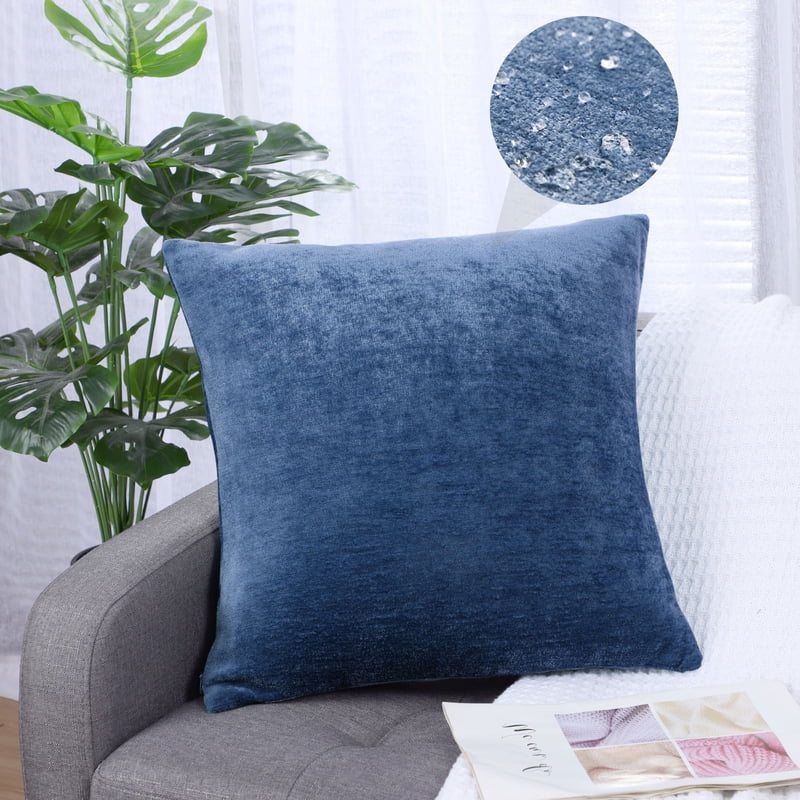 Water-Resistant Navy Blue 18x18 Inch Throw Pillow Cover - Chenille Material