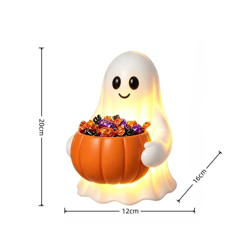 Halloween Ghost Pumpkin Candy Bowl Light Up Spooky Decor - Variation #019