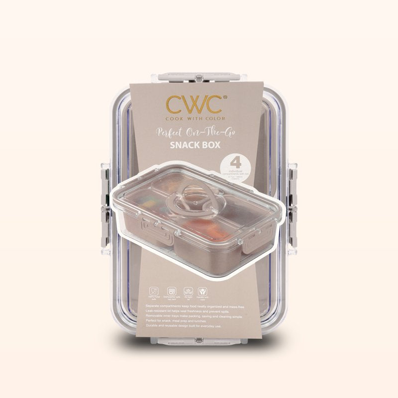 4-Compartment Mini Snack Box with Ice Pack - Taupe