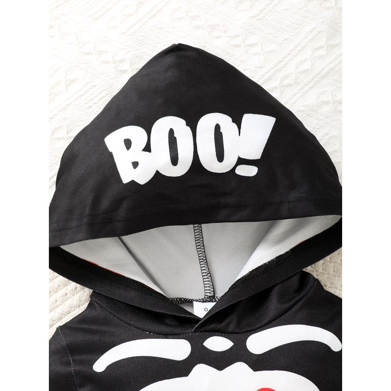 Baby Boys Halloween Skeleton Print Hooded Romper 12-18 Months Black
