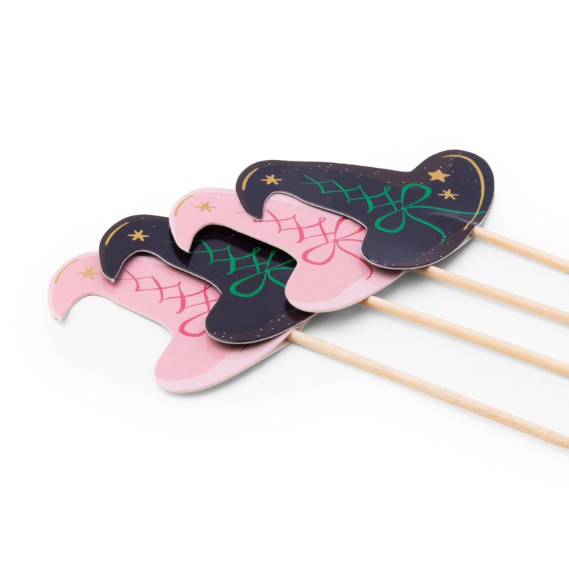 Pink & Black Witch Hat Cupcake Toppers - Halloween & Party Decor, 16 Count