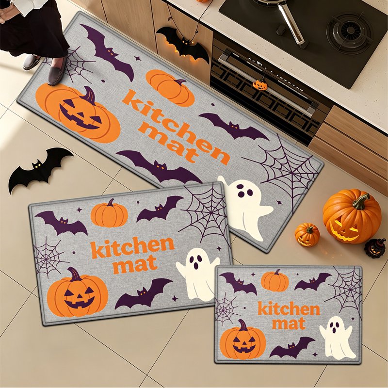 Halloween Pumpkin Lanterns 8 Pack - 15.7x23.6 & 17.7x47.2 Inches - Versatile Flannel Floor & Kitchen Rugs, Non-Slip Entryway Decor