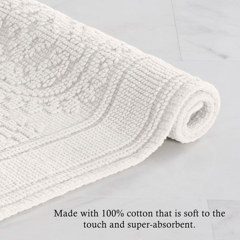White Cotton Fringe Bath Rug Set - 17x24 & 21x34 Inches, 2-Piece