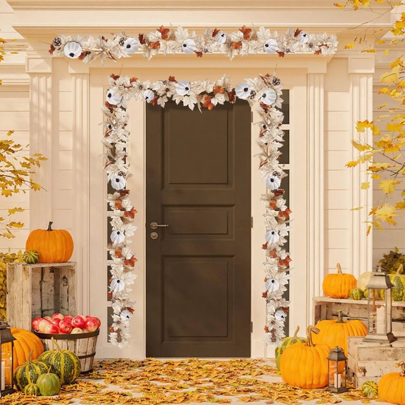 Thanksgiving Decoration Garland - Artificial Maple Leaves, 68 Inch White Fall Vine for Halloween & Holiday Home Decor - Variation of Thanksgiving Decoration/F