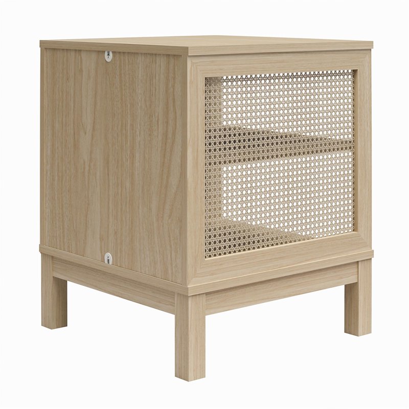 Cane Side Table with Open Shelves - Boho Chic Design