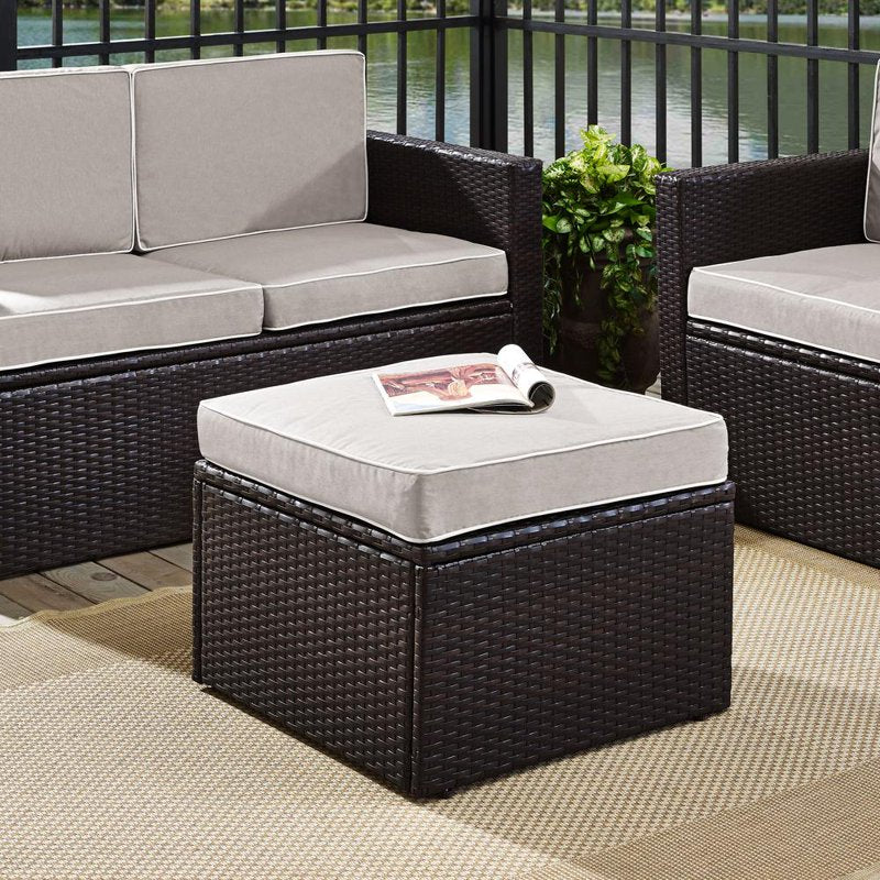 All-Weather Wicker Patio Ottoman - Brown & Gray
