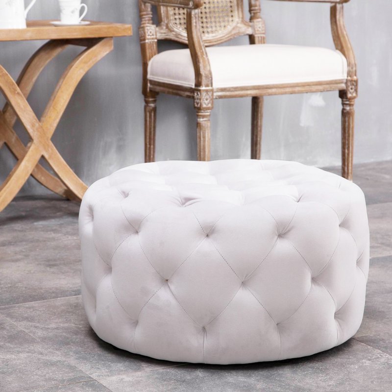 24-Inch Round Tufted Padded Ottoman - Multiple Colors